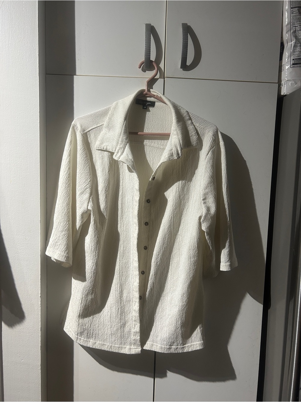 Classic Textured Button-Front Blouse - Cream